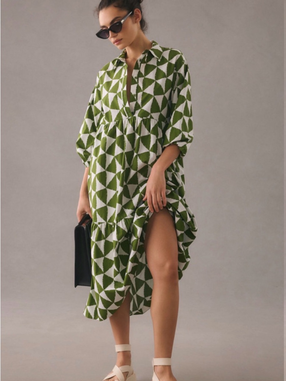 Maeve The Bettina Tiered Shirt Dress in Moss